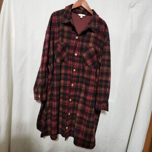 Terra & Sky Burgundy/Brown Flannel Plaid Shirt Dress Size 2X